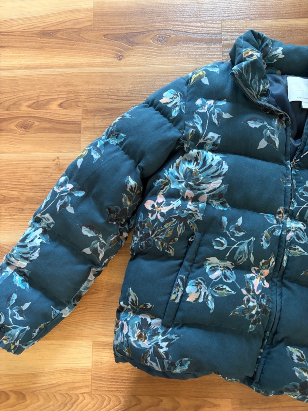 Anthropologie Ett:Twa Floral Blue Puffer Jacket Thick Zip Up - Picture 5 of 12